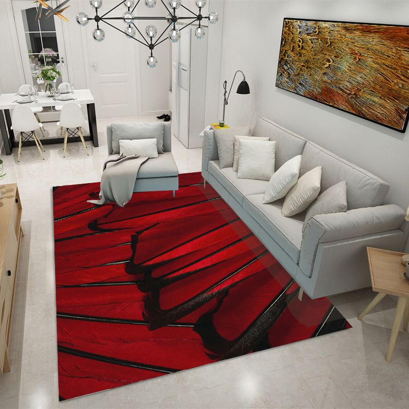 Leisure Plant Print Rug Washable Indoor Rug Living Room Polyester Carpet with Non-Slip Backing