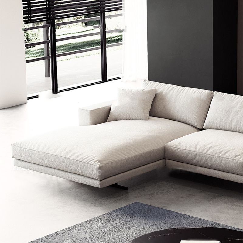 Square Arm Linen Sofa with Chaise Contemporary 4-Steater Loose Back Sofa in White