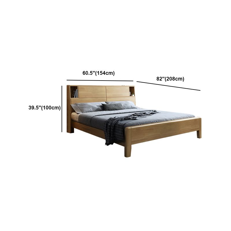 Solid Wood Bed Frame with Headboard Scandinavian Bed with Storage