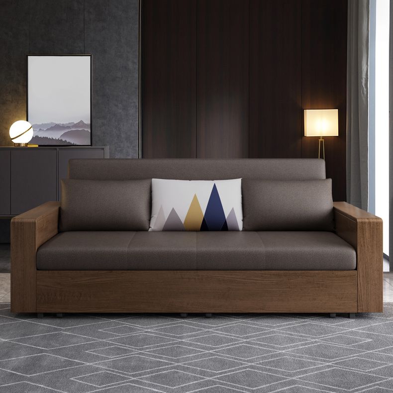 Solid Wood Sofa Futon Square Arm Pillow Included Convertible Sofa
