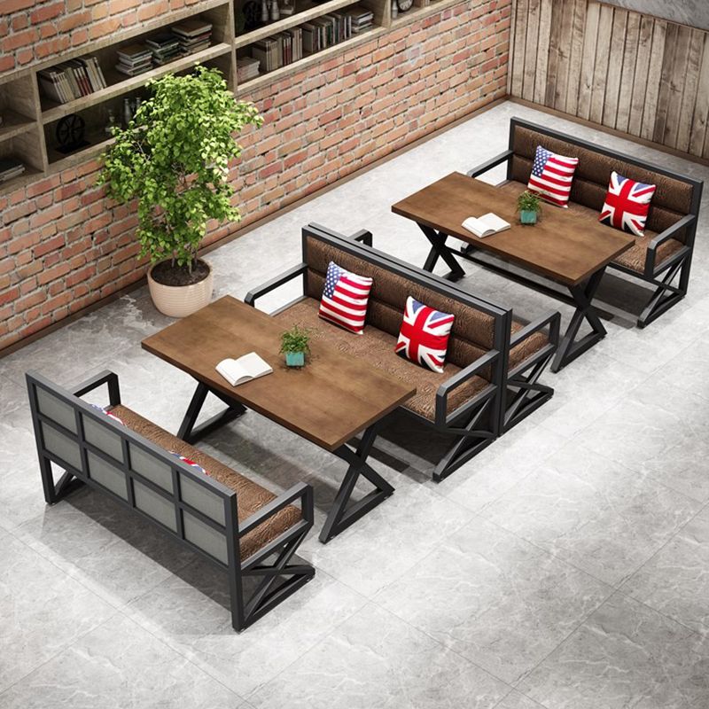 Mesa de comedor marrón de estilo industrial, mesa con caballete de madera maciza para comedor