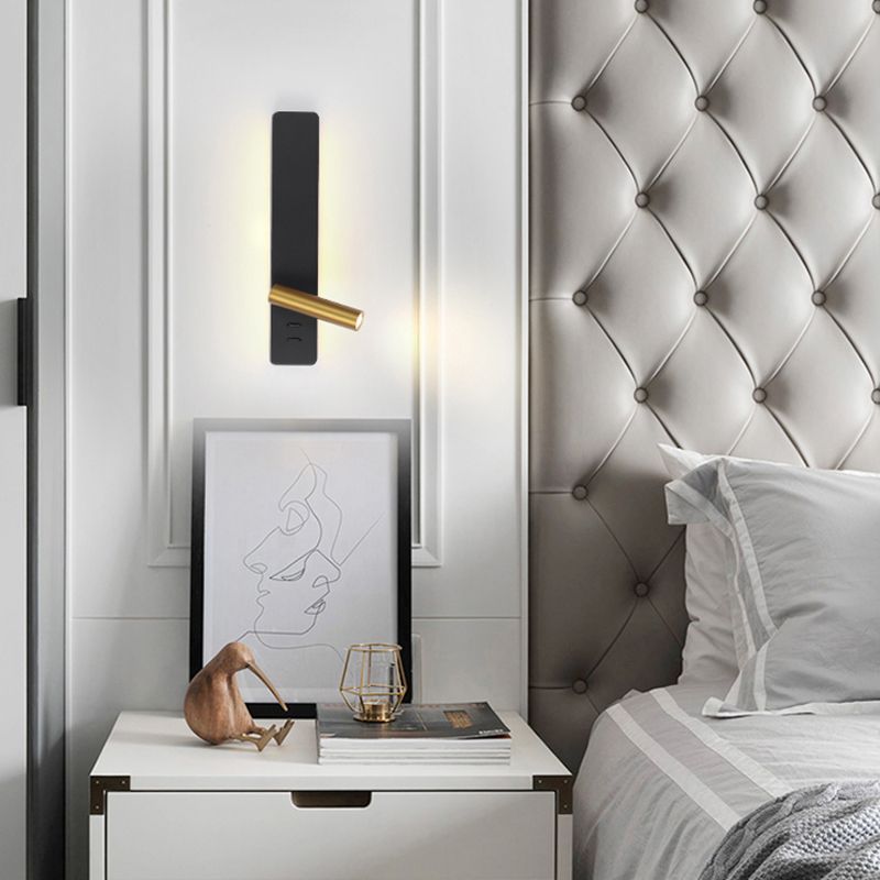 Rechteckige LED -Lesen Wandleuchte im modernen prägnanten Stil Metallwandleuchten mit Aluminiumschatten