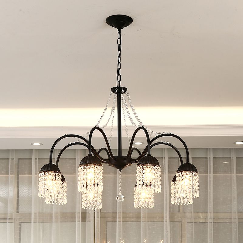 Crystal Tassel LED Chandelier Lamp Country Style Living Room Hanging Light Fixture