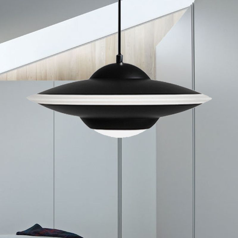 Flying Saucer Suspension Light Nordic Metal 1 Light Black/White Hanging Light in Warm/White Light