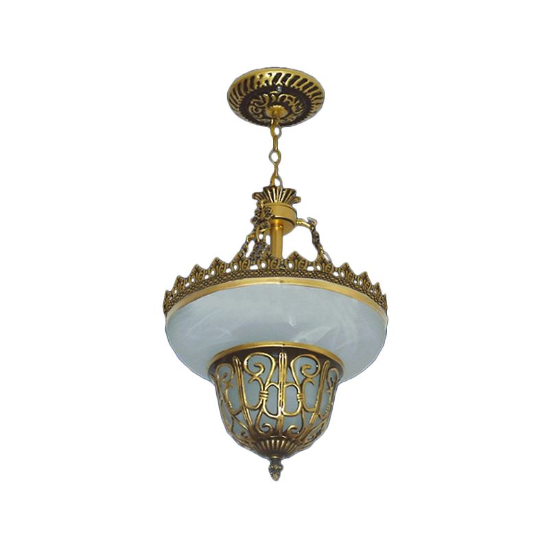 Bronze -Topf -Pendel -Leicht -Traditionelle Alabaster Glas 3 Lampen -Esszimmer Kronleuchter, 12 "/16" /19,5 "breit