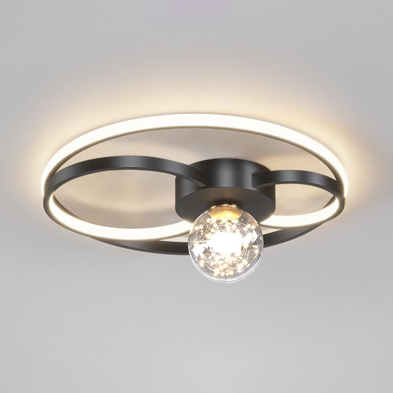 Modern LED Flush Mount Ceiling Light Fixture Black Round Close To Ceiling Lighting with Metal Shade