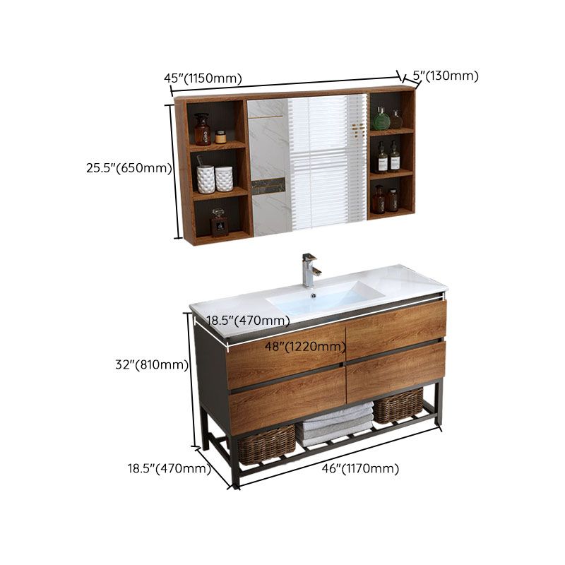 Traditional Sink Vanity Wooden Vanity Cabinet with Mirror Cabinet