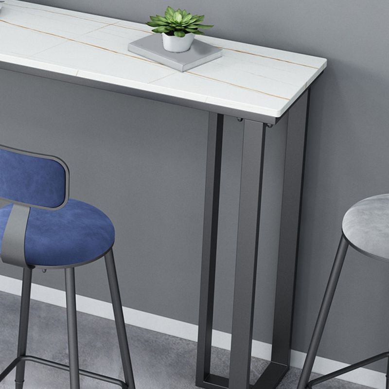 Industrial Bar Height Table Stone Top Bistro Table with Black Base