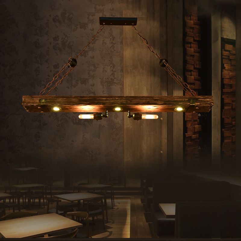 Antique Bronze Wood Linear Island Ceiling Lights Industrial Hanging Lights for Dining Room