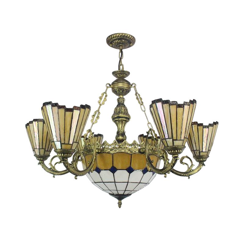 Villa Shuttlecock lampadario con cupola centrale ART Glass Tiffany Vintage Trapezoide/Luce appesa a forma di svasata in giallo