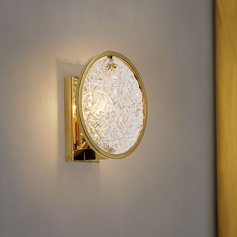 1 Light Water Glass Wall Sconce Traditionalist Gold Circle Living Room Wall Mounted Light