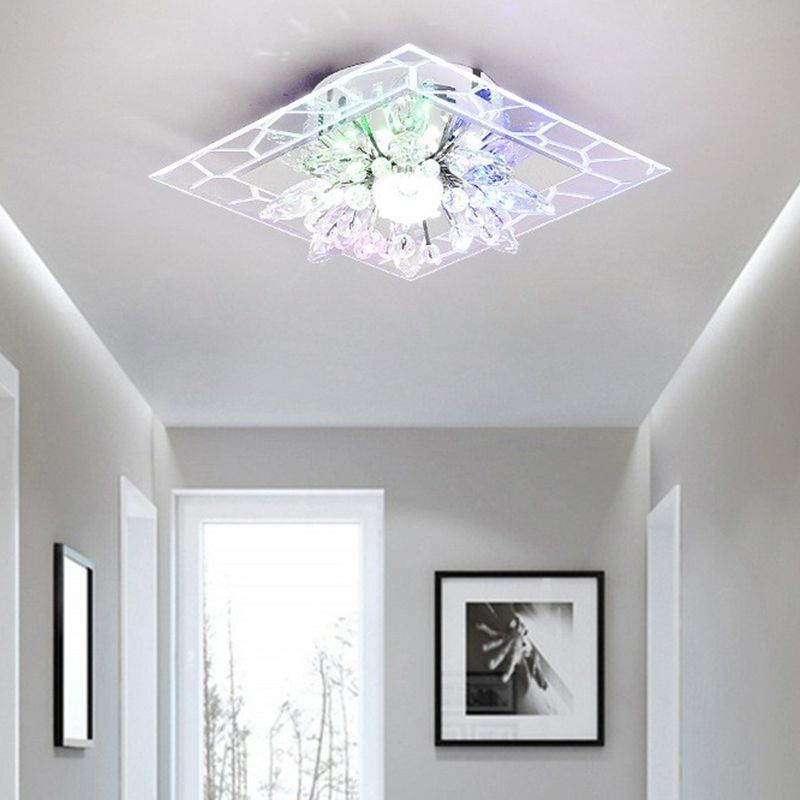 Modern Style Square Flush Light Crystal Hallway LED Flush Ceiling Light Fixture in Clear