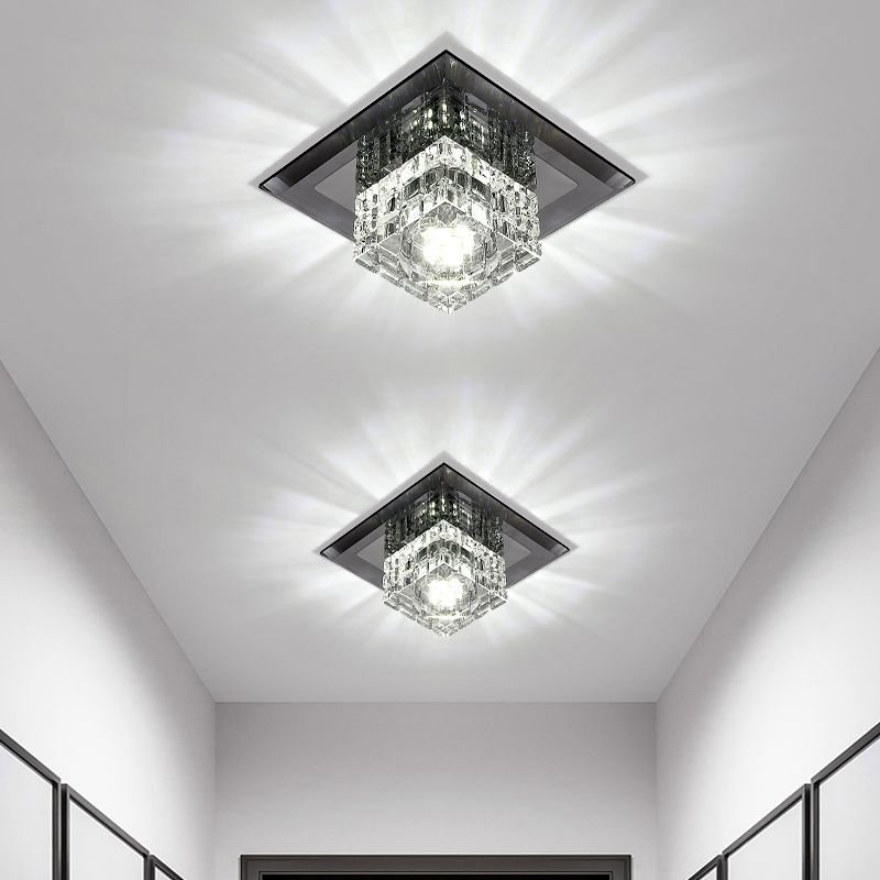 Small Corridor Flush Light Crystal Block Modern Style LED Flush Ceiling Light Fixture