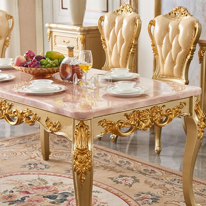 Solid Wood Victorian Rectangular Dining Table Marble Top Table with 4 Legs