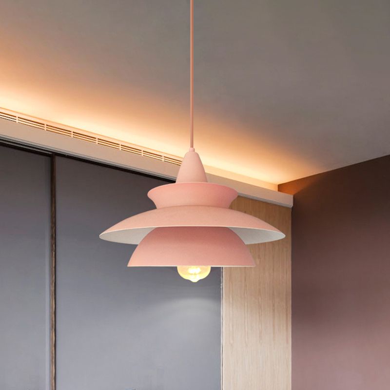 Macaron 3 Layers Iron Hanging Light 1-Light Pendant Ceiling Lamp in Pink over Table