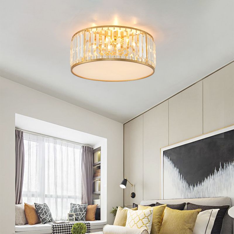 Soporte de techo de LED de cristal cilíndrico en estilo conciso moderno Luz de techo de hierro forjado con sombra acrílica