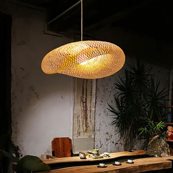 Modernes Touch Hanging Light Kit Bambus 1 Leichte Esszimmer Anhängerlampe in Beige