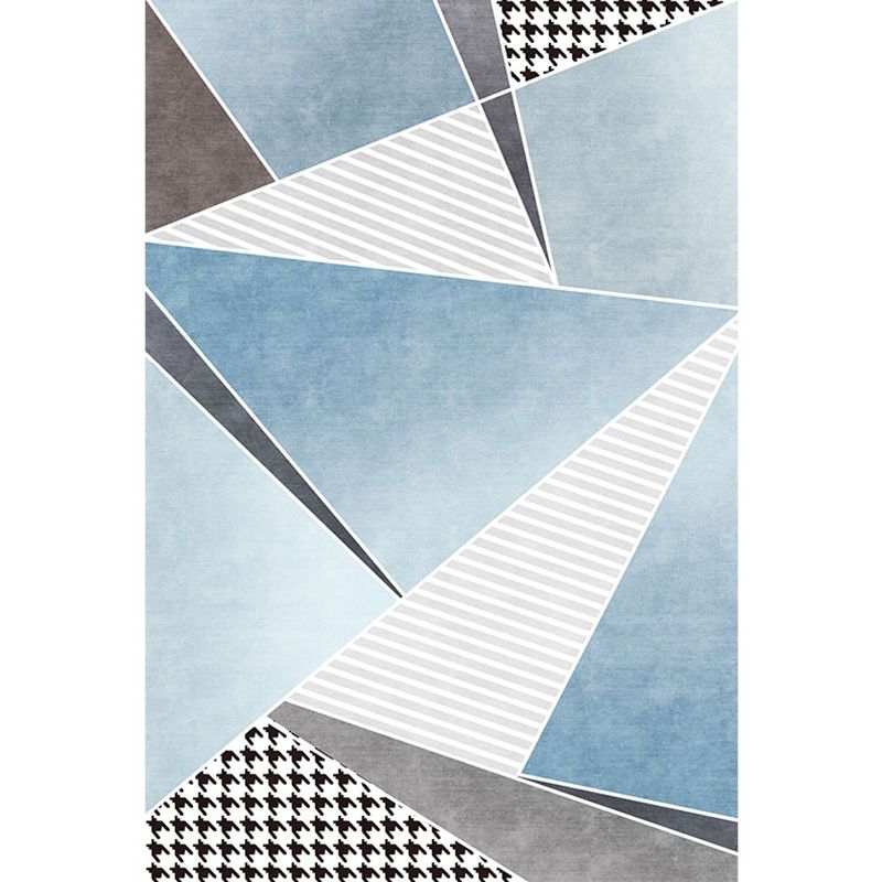 Stylish Geometric Pattern Rug with Houndstooth Blue Contemporary Rug Polyester Pet Friendly Washable Area Rug for Living Room