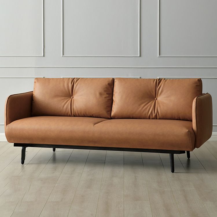 Faux Leather Standard Sofa Square Arm Sofa withTufted Back in Solid Wood