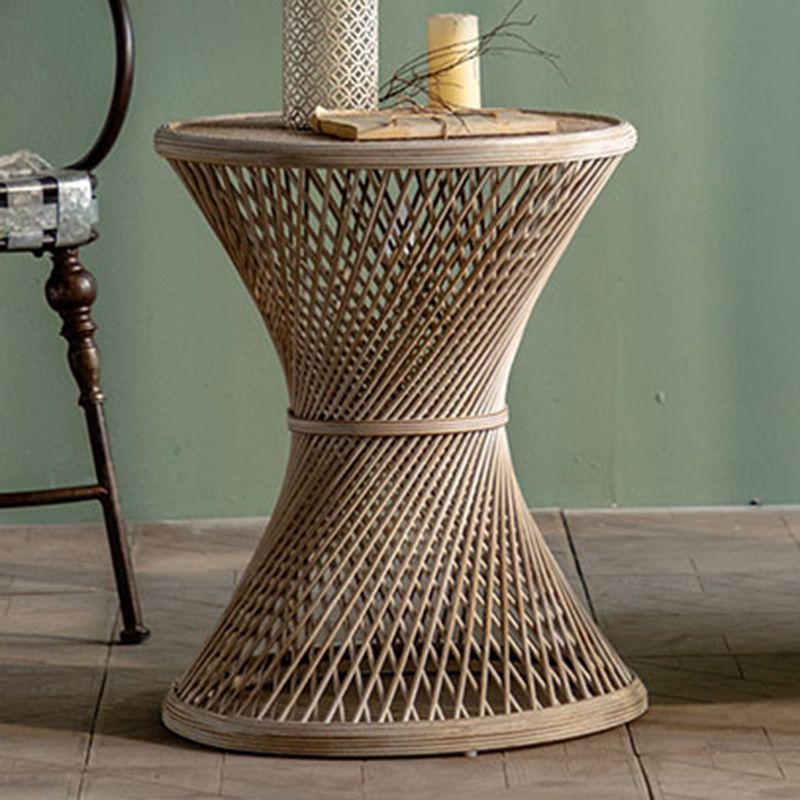 Round Rattan Top Side Table 16.53" /22.05" Tall Wood Pedestal End Table