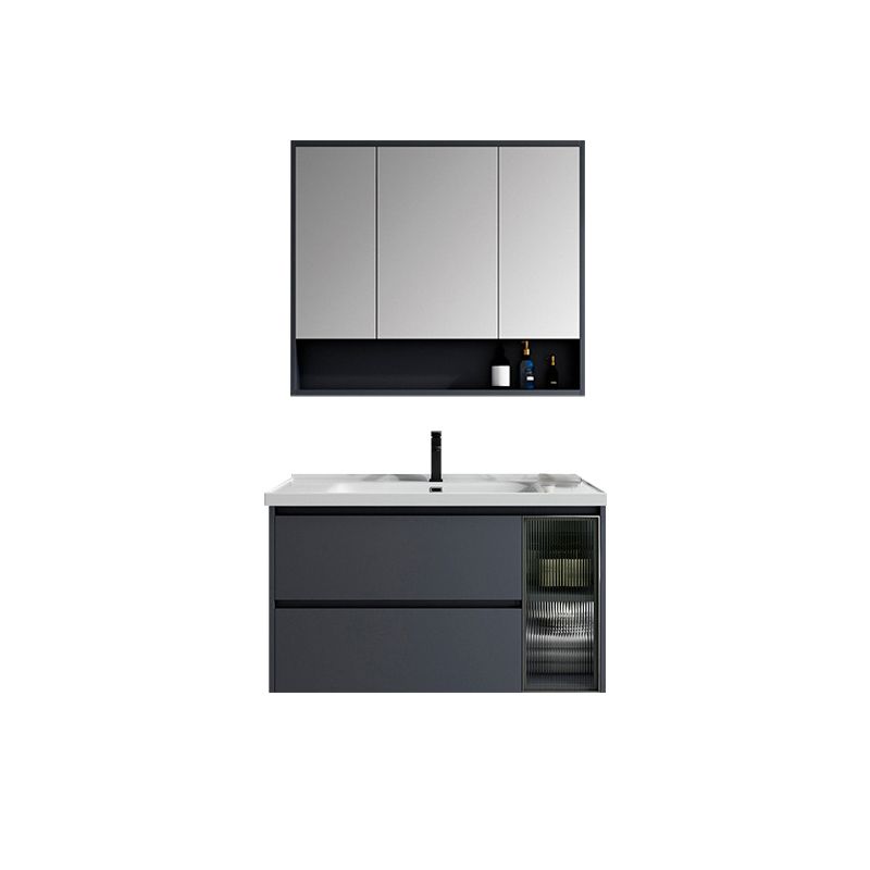 2 Drawers Vanity Mirror Single Sink Wall Mount Rectangle Bathroom Vanity with Door