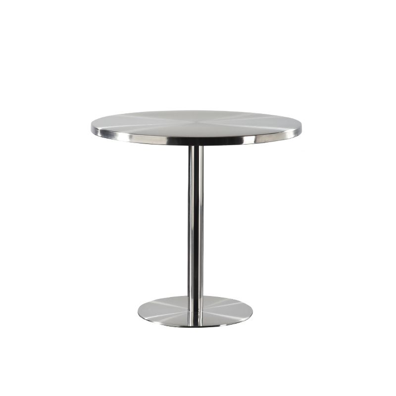 Mesa de comedor con astillas de metal Mesa de comedor de acero inoxidable con base de pedestal