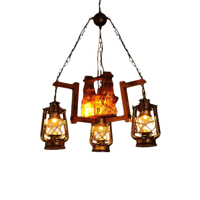 Warehouse Kerosene Chandelier Pendant Light 4 Lights Metal Hanging Lamp in Dark Brown