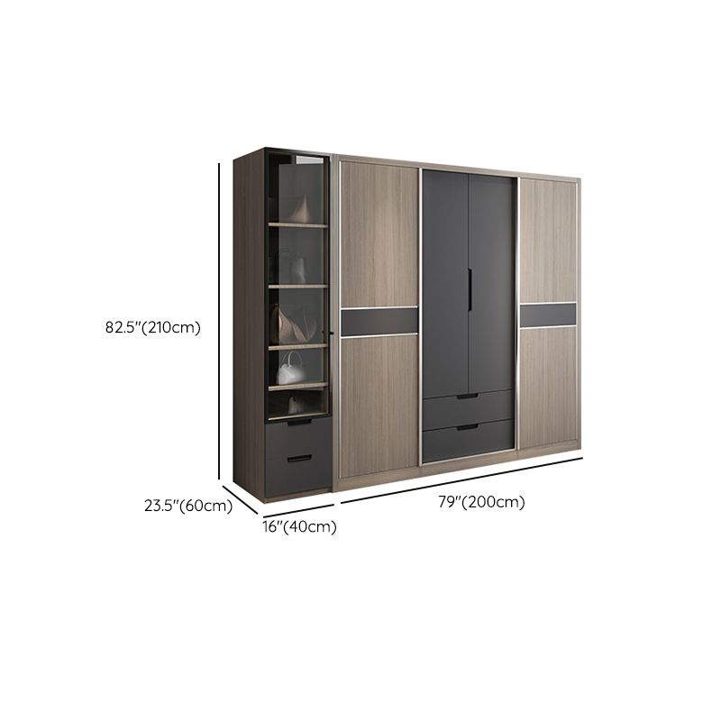 Sliding Contemporary Wardrobe Armoire Wooden Storage Cabinet with Shelves