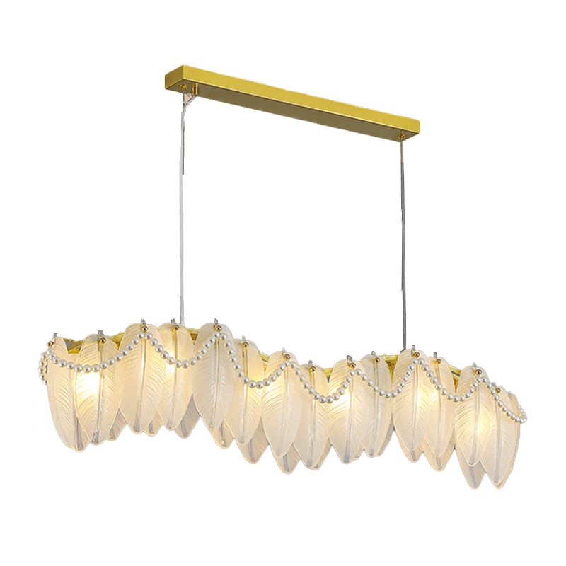 Modern Metal Ceiling Light Feather Shape Hanging Light with Glass Shade for Living Room