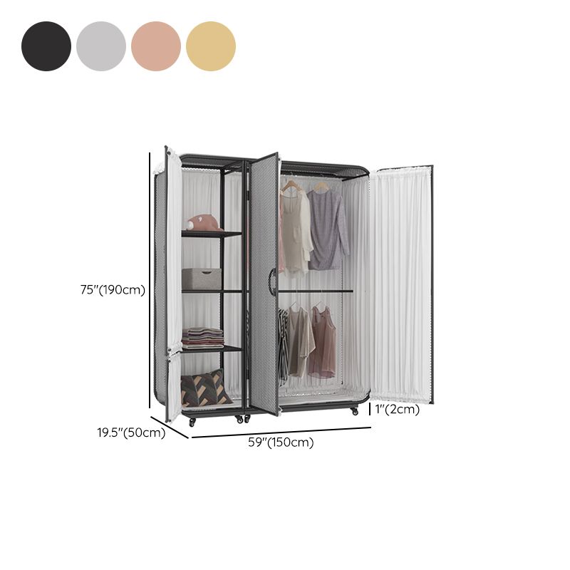Modern Wardrobe Cabinet Metal Clothes Rail Wardrobe Armoire with Shelves