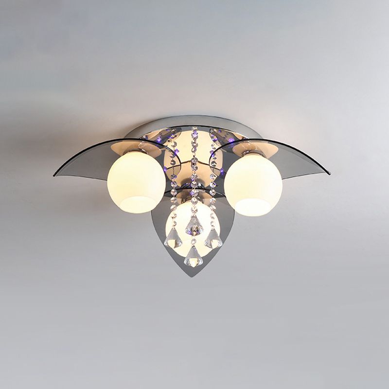 Lámpara de techo de globo de metal de estilo moderno y lujoso con montaje empotrado de cristal plateado y decoración de cristal