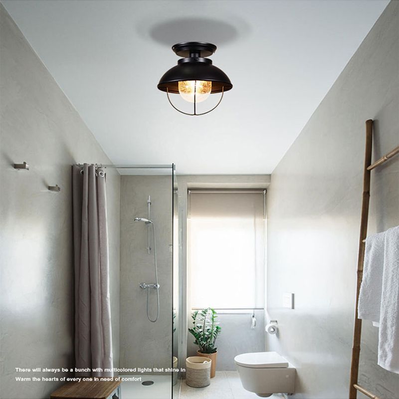 Lampada da incasso nera industriale a 1 testa montata a soffitto per esterni