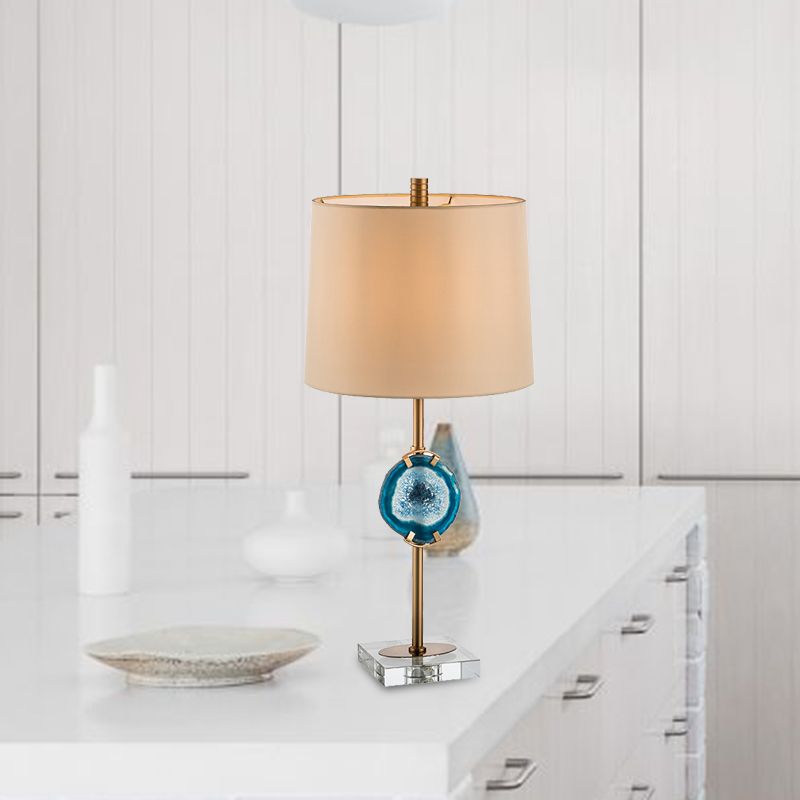 1 tête de salon Light Light Blue Night Night Table Lampe avec une teinte en tissu de baril