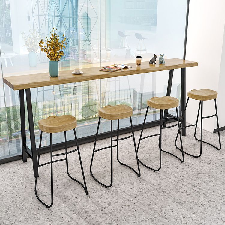 Solid Wood Indoor Counter Height Dining Table Specialty Trestle Patio Bar Table in Natural