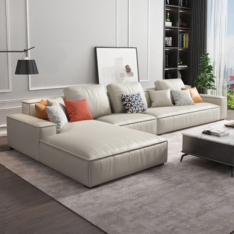 Loose Back Faux Leather Sofa with Chaise Square Arm Sofa - 70.87" D