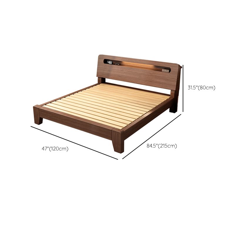 Modern 31.49" H Solid Wood Standard Bed in Brown with Rectangle Headboard