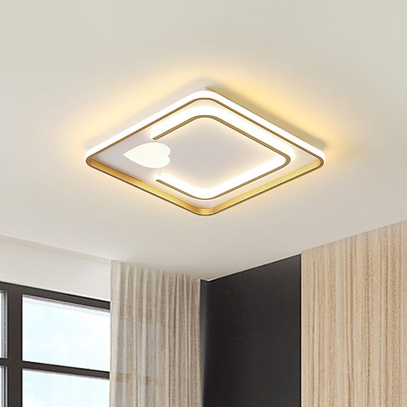 Acrylic Square Ceiling Light Contemporary LED Flush Mount Lamp with Loving Heart Design in White