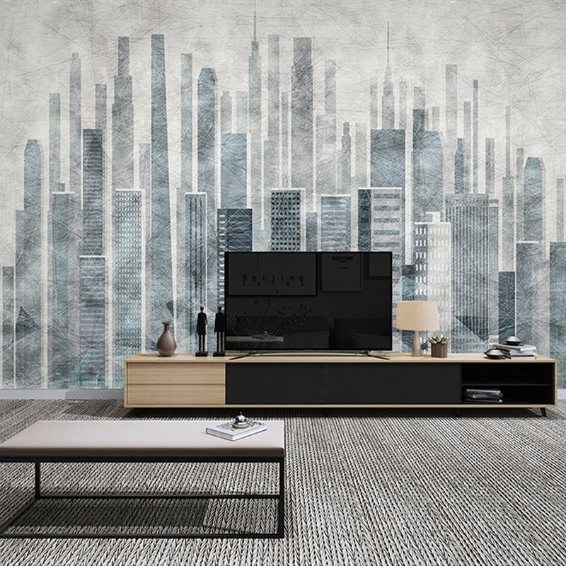 Big Wall Art Industrial Nostalgic Tall Building Mural Wallpaper in Obscure Color