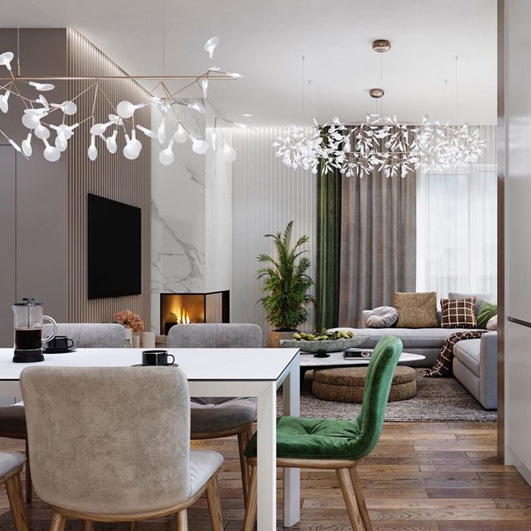 Metal White Chandelier Nordic Style Fireflies Chandelier Lamp for Living Room