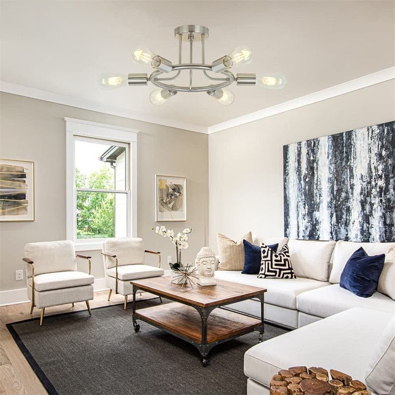 Industrial Flush Mount Circle Shape Ceiling Light with Metal Shade for Living Room