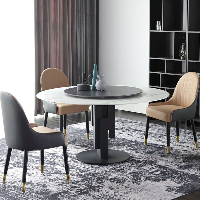 Round Modern Stone Table Standard Height Dining Table with Pedestal Base