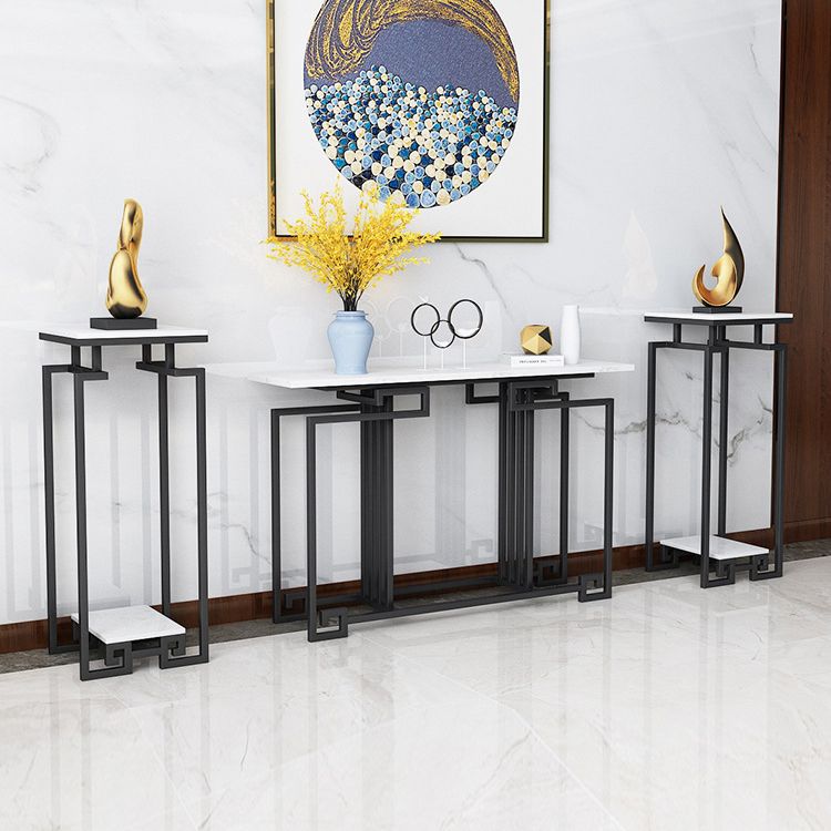 Contemporary Iron Console Sofa Table Rectangle Marble End Table for Hall
