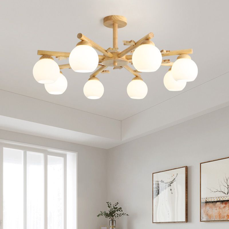 Rami sferici multi chiaro luci appese a sospensione moderna illuminazione sospesa in legno per camera da letto