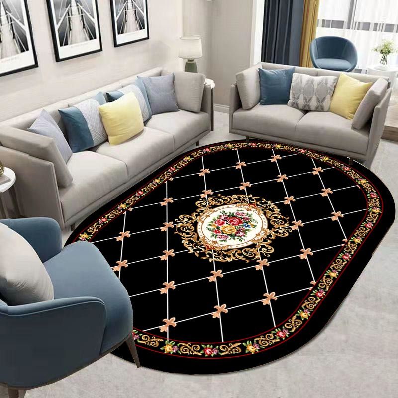 Dark Red Flower Rug Blending Traditional Rug Washable Rug for Home Decor