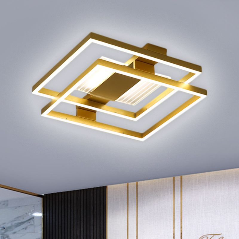 Metal Stacked Square Ceiling Flush Modern LED Flush Mount Lamp Fixture in Gold, White/3 Color Light