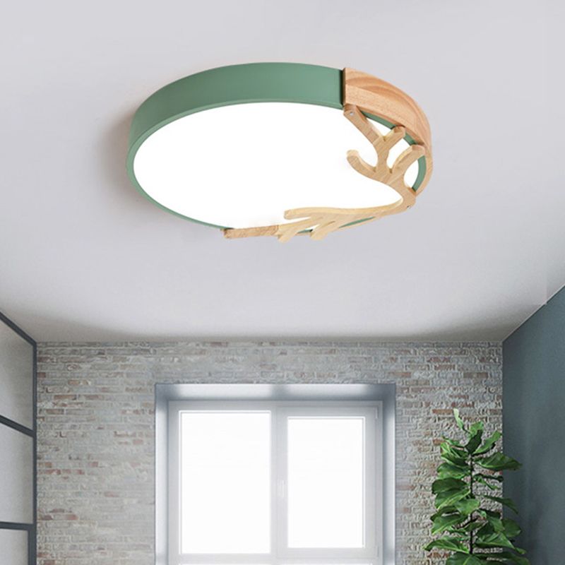 Round Flush Mount Light 1 Light Metal Nordic Flush Mount Spotlight with Antlers Decoration
