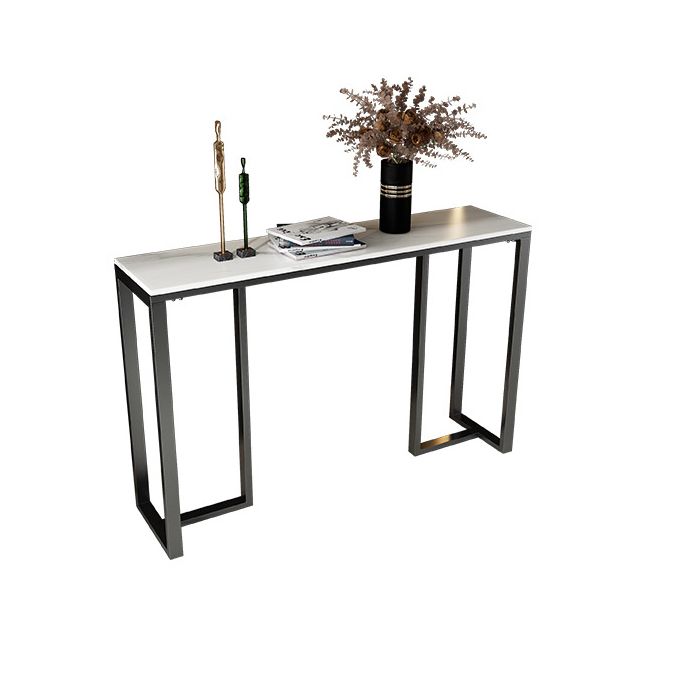 Modern Accent Table with Stone Top and Black Frame Base Console