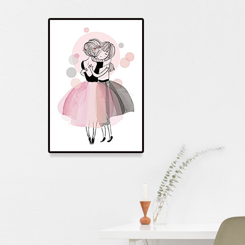 Childrens Art Figure Canvas Print Soft Color Girl Drawing Wall Decor for Bedroom