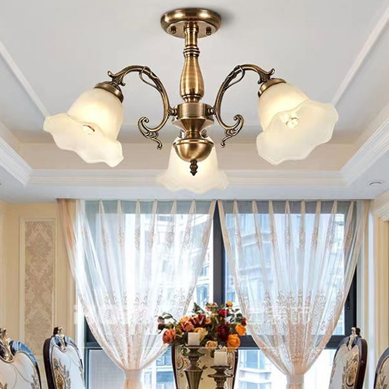 American Style Ceiling Light Flower Shape Ceiling Lamp with Glass Shade for Bedroom