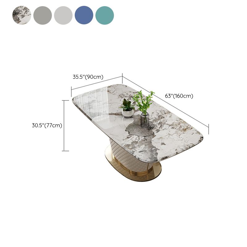 Rectangle Pedestal Dinette Table Traditional Luxury Faux Marble Dinner Room Table